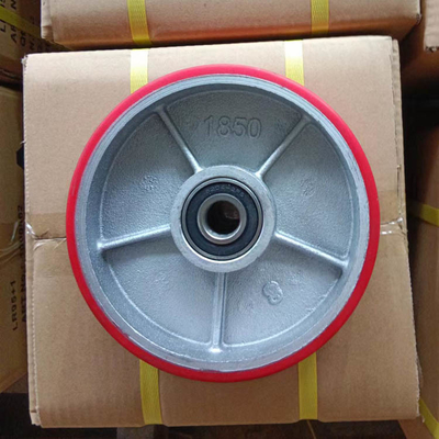 1850 Red Pallet Jack Wheels Double Ball Bearing Iron PU Pallet Truck Drive Wheels Wholesale
