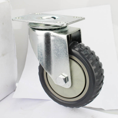 5 Inch 125mm Grey Tread Wheels Total Brake PVC Medium Duty Castors With Dust Covers For Trolleys
