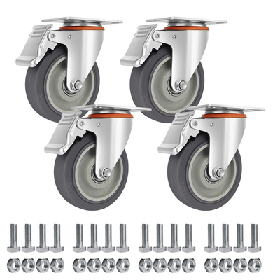 4 Piece Set Industrial 3/4/5 Inch Medium Duty TPR Top Plate Swivel Casters With Brake