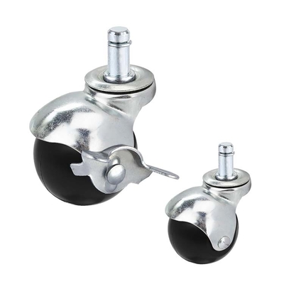 11x22mm Plug - In Stem Side Locking Black Plastic Swivel Ball Casters For Carpet