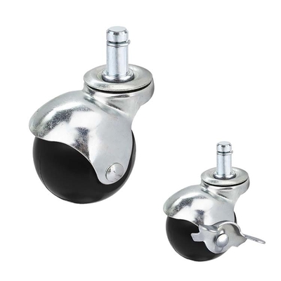 11x22mm Plug - In Stem Side Locking Black Plastic Swivel Ball Casters For Carpet