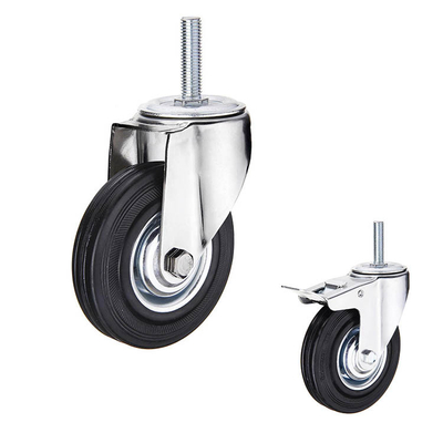 4 Inch Solid Rubber Casters Swivel Locking Threaded Stem Caster Wheels With Covers